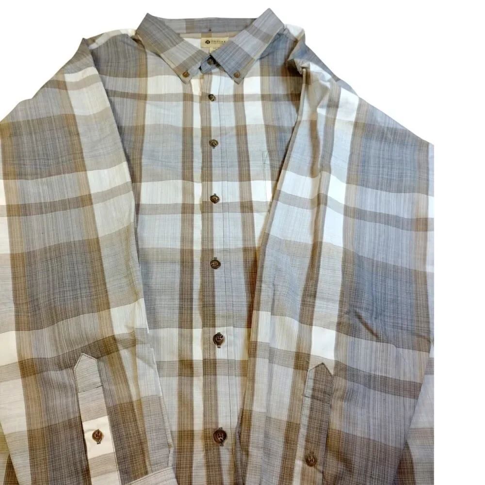 Haggar Big Men's Gray Plaid Button Down Long Sleeve Shirt - Size XXL